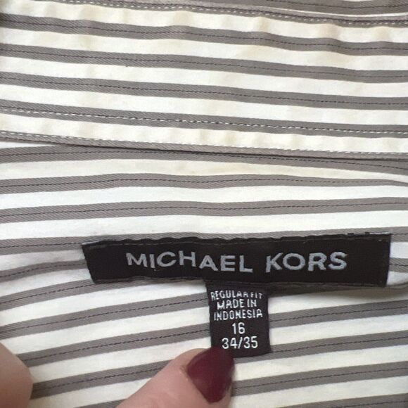 Michael KORS Striped Long Sleeve Button Shirt Men’s Size 16 34/35 - Picture 3 of 6